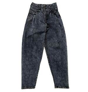 Vtg 80s Corniche Blue Acid Wash Pleated Jeans High Rise Barrel Mom Size 26